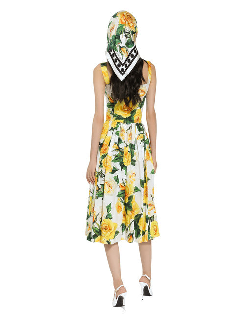 COTTON SUNDRESS WITH YELLOW ROSE PRINT