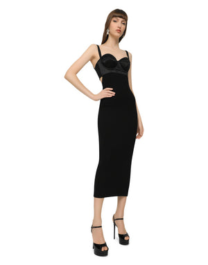 JERSEY AND SATIN CALF-LENGTH DRESS