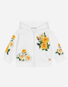ZIP-UP HOODIE WITH YELLOW ROSE PRINT