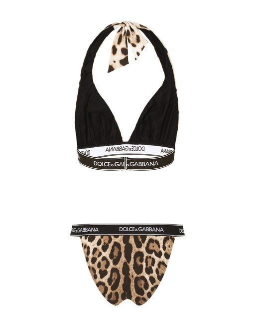 LEOPARD-PRINT BIKINI WITH BRANDED ELASTIC