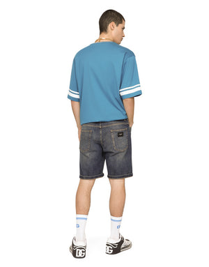 STRETCH LIGHT BLUE WASH DENIM SHORTS