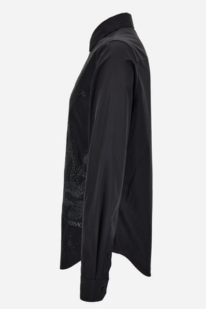 Evening Shirt In Cotton Poplin + Lurex And Bead Embroidery