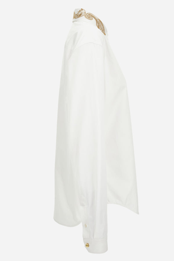 Informal Shirt In Poplin Fabric-Embroidered Collar