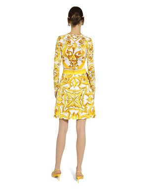 SHORT MAJOLICA-PRINT BROCADE SKIRT