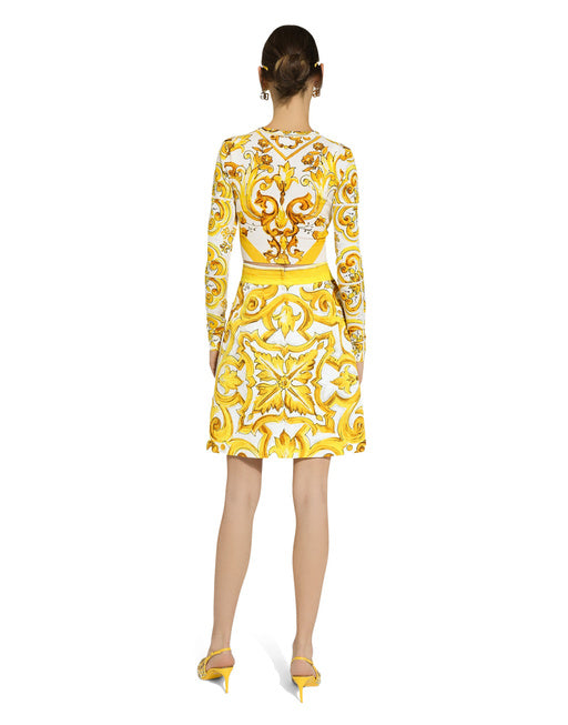 SHORT MAJOLICA-PRINT BROCADE SKIRT