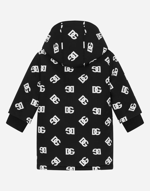 LONG NYLON DOWN JACKET WITH DG LOGO PRINT
