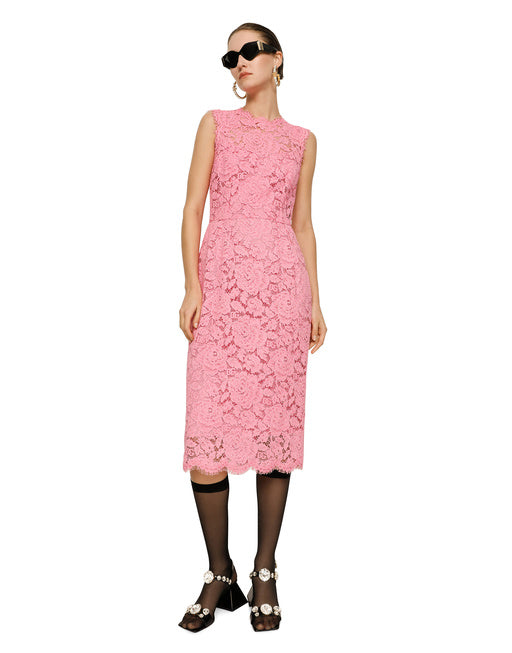 BRANDED STRETCH LACE CALF-LENGTH DRESS