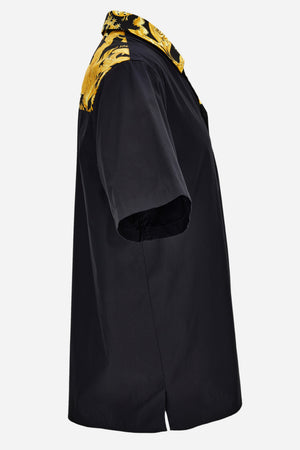 Informal Shirt In Combo Fabric Poplin Plain-Baroque Palm Print Allover-Versace Writing Embroidery