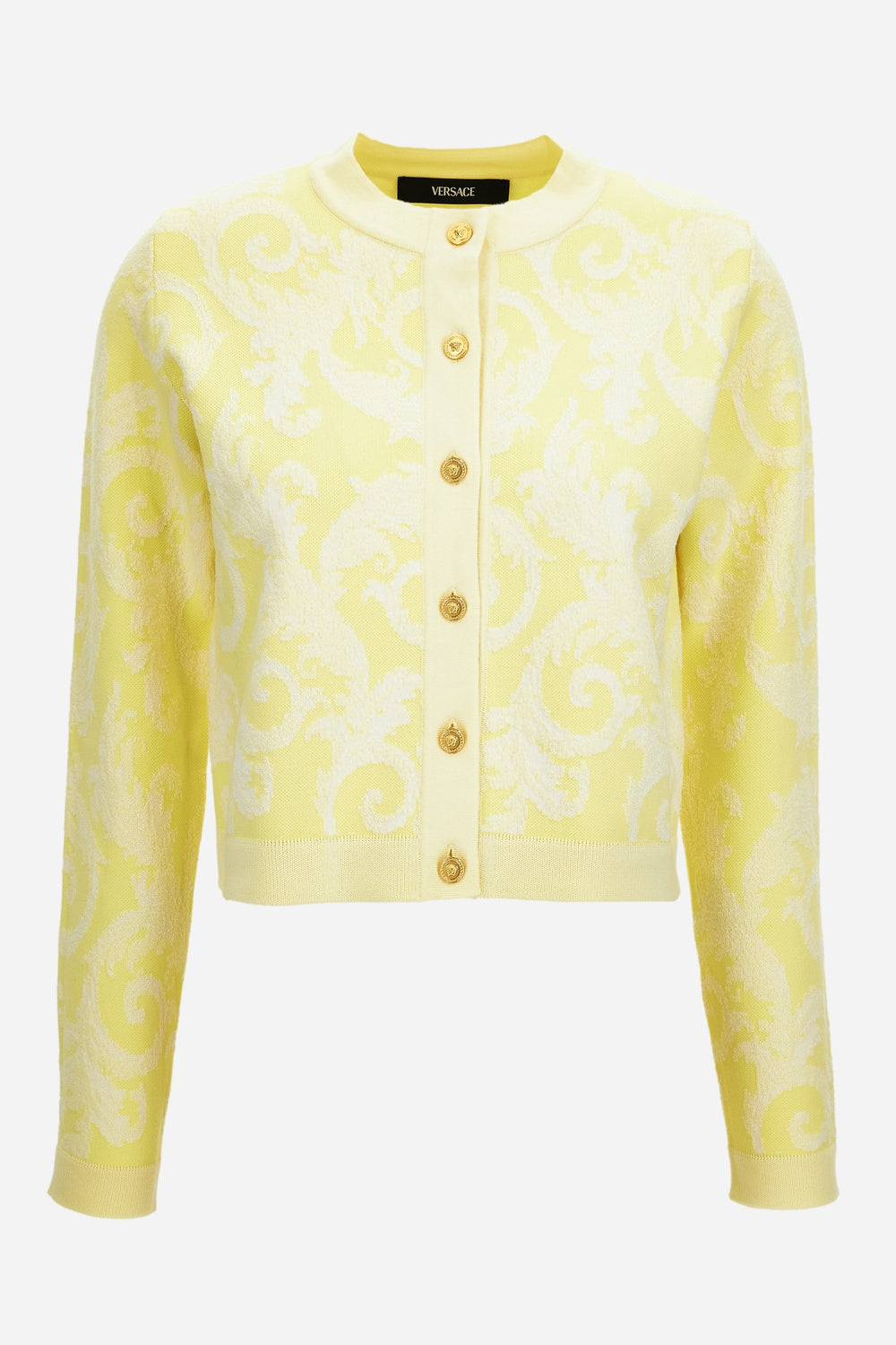 Knit Sweater In Barocco Leafy Viscose Blend Jacquard