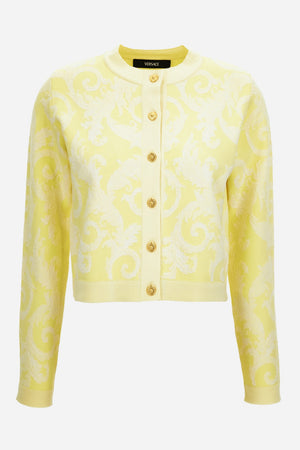 Knit Sweater In Barocco Leafy Viscose Blend Jacquard