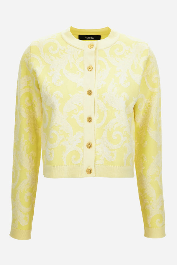 Knit Sweater In Barocco Leafy Viscose Blend Jacquard