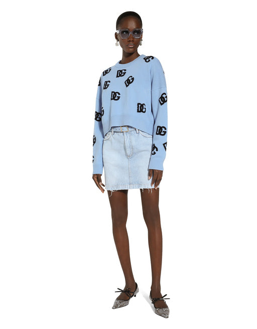 WOOL ROUND-NECK SWEATER WITH DG LOGO INLAY