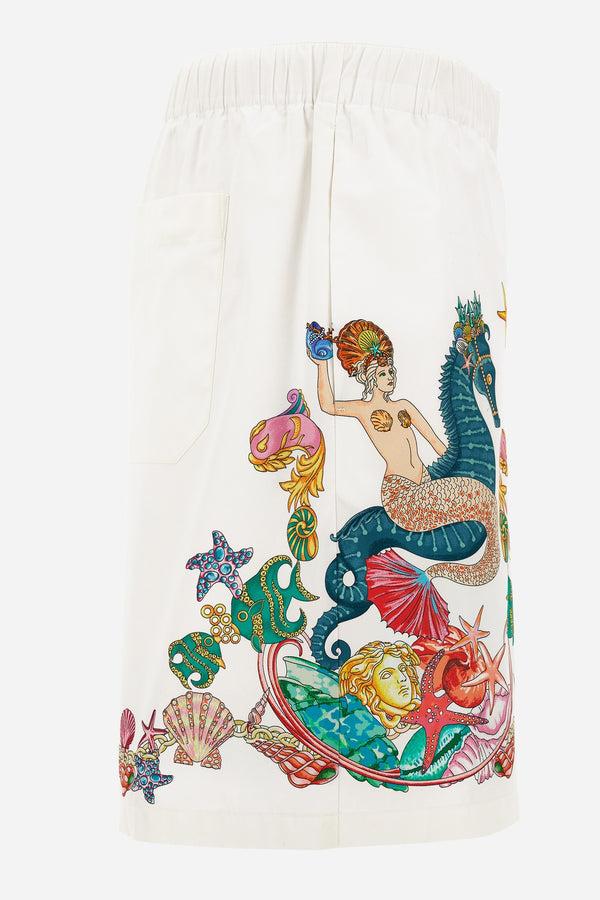 Shorts In Poplin Fabric Coral Theatre Crest Print