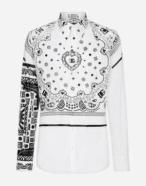 COTTON MARTINI-FIT SHIRT WITH BANDANNA PRINT