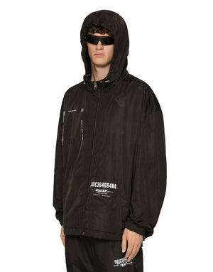 HOODED NYLON JACKET WITH DGVIB3 PRINT
