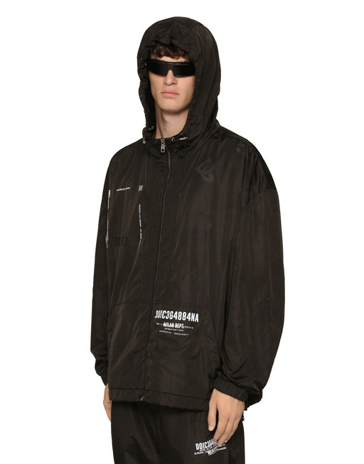 HOODED NYLON JACKET WITH DGVIB3 PRINT