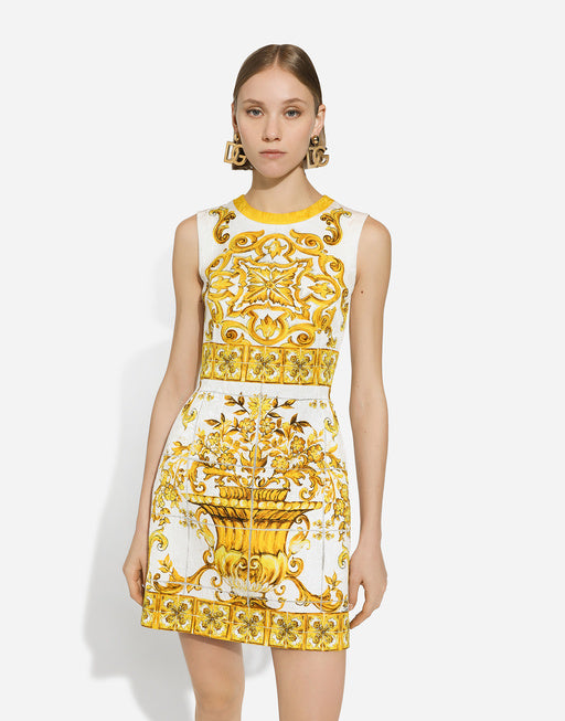 SHORT MAJOLICA-PRINT BROCADE DRESS