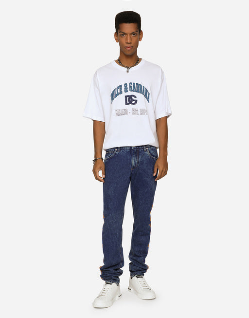 LIGHT BLUE SLIM-FIT JEANS WITH BRANDED BANDS