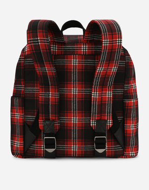 TARTAN-PRINT NYLON BACKPACK