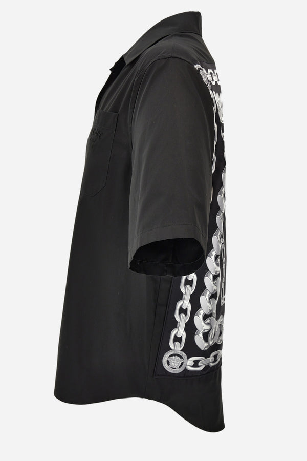 Informal Shirt In Cotton Poplin-Silk Twill Medusa Chain Print And Versace Stamp Embroidery