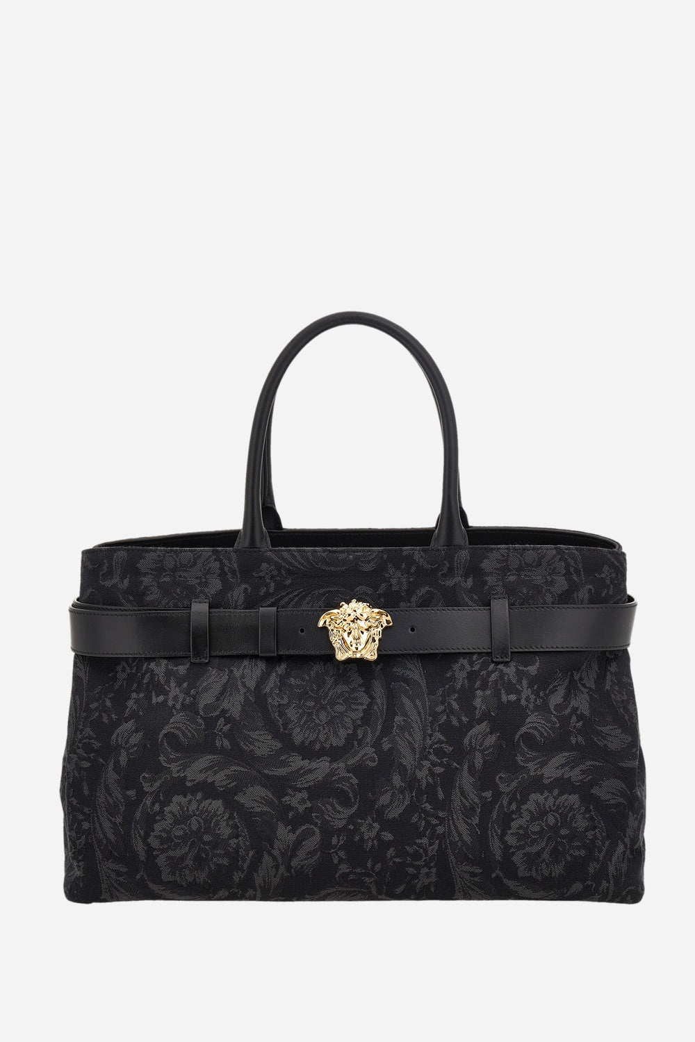 La Medusa Large Tote In Jacquard Fabric-Calf Leather