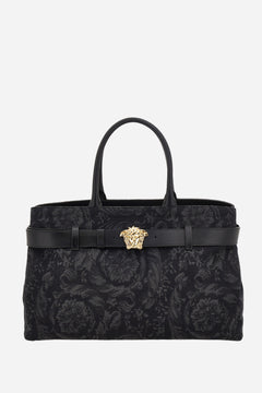 La Medusa Large Tote In Jacquard Fabric-Calf Leather