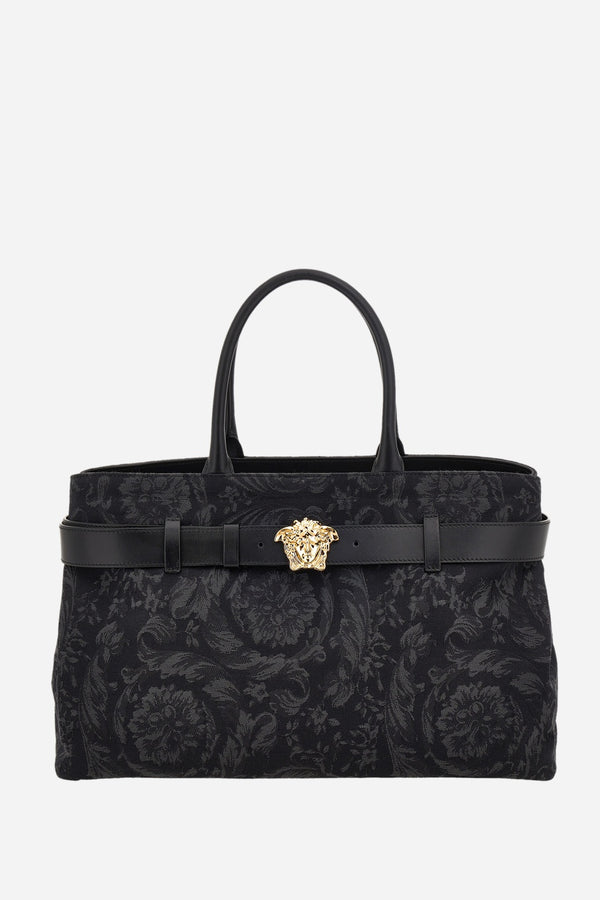 La Medusa Large Tote In Jacquard Fabric-Calf Leather