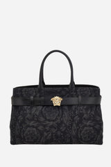 La Medusa Large Tote In Jacquard Fabric-Calf Leather