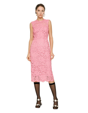 BRANDED STRETCH LACE CALF-LENGTH DRESS