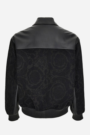 Blouson Leather In Combo Denim Jacquard Baroque-Leather