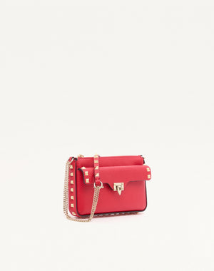 POUCH CON CATENA ROCKSTUD IN VITELLO GRANATO
