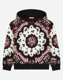 JERSEY HOODIE WITH BANDANNA PRINT