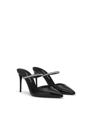 POLISHED CALFSKIN MULES WITH EMBROIDERY