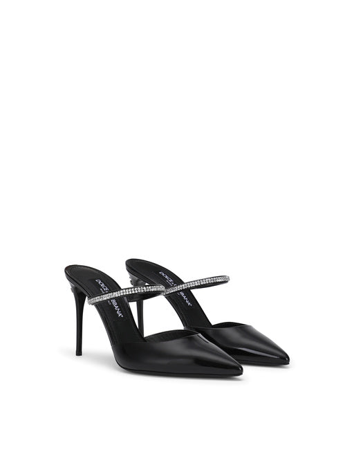 POLISHED CALFSKIN MULES WITH EMBROIDERY