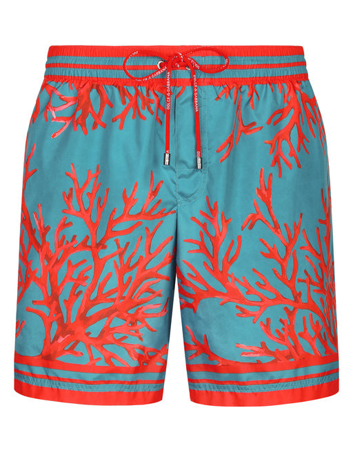 MID-LENGTH SWIM TRUNKS WITH CORAL PRINT