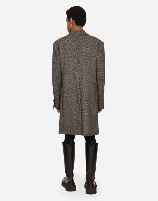 SINGLE-BREASTED HERRINGBONE WOOL JERSEY COAT