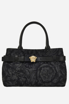 La Medusa Small Tote In Jacquard Fabric-Calf Leather