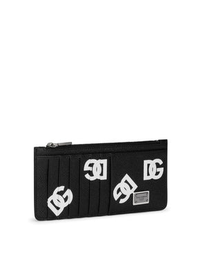 VERTICAL CALFSKIN CARD HOLDER WITH ALL-OVER DG PRINT