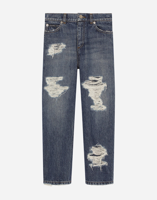 5-POCKET RIPPED DENIM JEANS