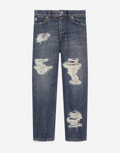 5-POCKET RIPPED DENIM JEANS
