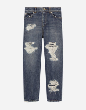 5-POCKET RIPPED DENIM JEANS