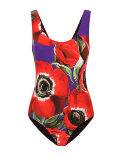 RACING SWIMSUIT WITH ANEMONE PRINT