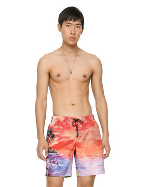 MID-LENGTH SWIM TRUNKS WITH HAWAIIAN PRINT