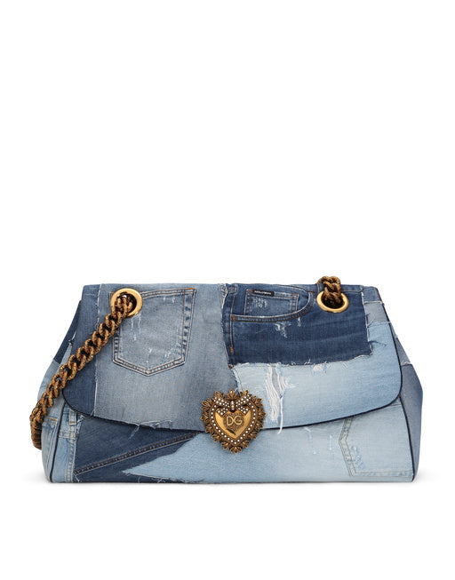 DEVOTION MAXI-BAG IN PATCHWORK DENIM AND PLAIN CALFSKIN