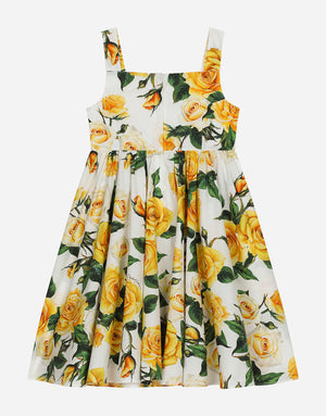 POPLIN DRESS WITH YELLOW ROSE PRINT