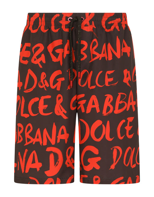 LONG SWIM TRUNKS WITH LOGO PRINT