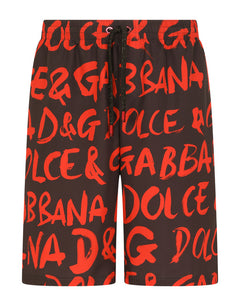 LONG SWIM TRUNKS WITH LOGO PRINT