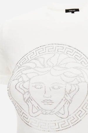 T-Shirt In Cotton Jersey Fabric With Medusa Rhinestone Embroidery-Studs