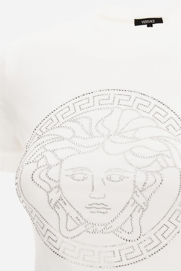 T-Shirt In Cotton Jersey Fabric With Medusa Rhinestone Embroidery-Studs