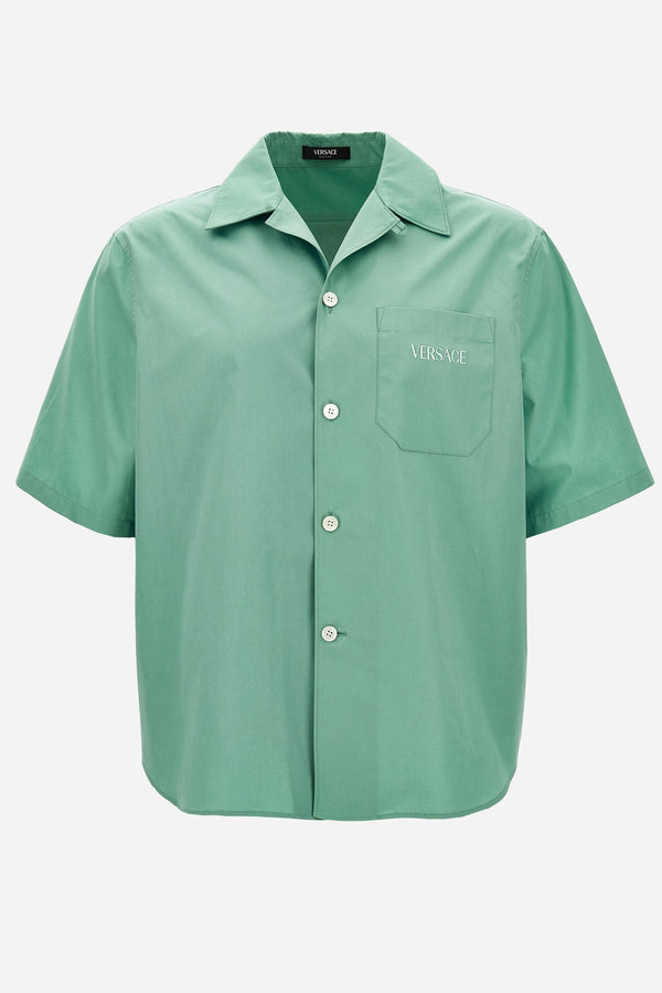 Informal Shirt In Cotton Poplin Fabric + Silk Twill Coral Theatre Print